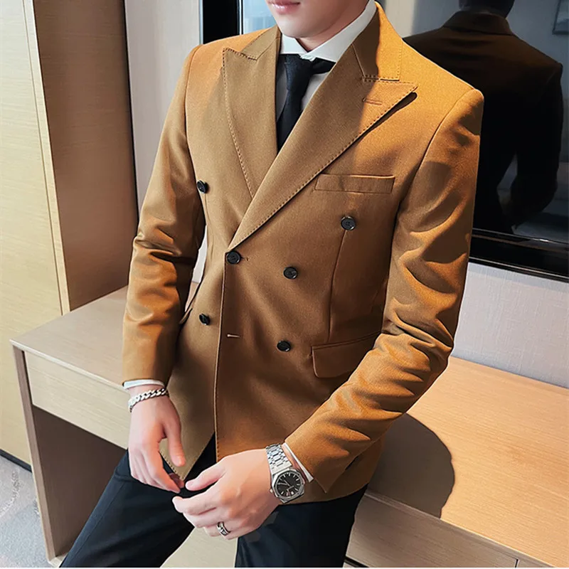 

2023 New Brand Clothing Men's Double-Breasted Suit/Men Spring Slim Fashion Casual Suit Jacket/Men's Business Office Tuxedo S-3XL