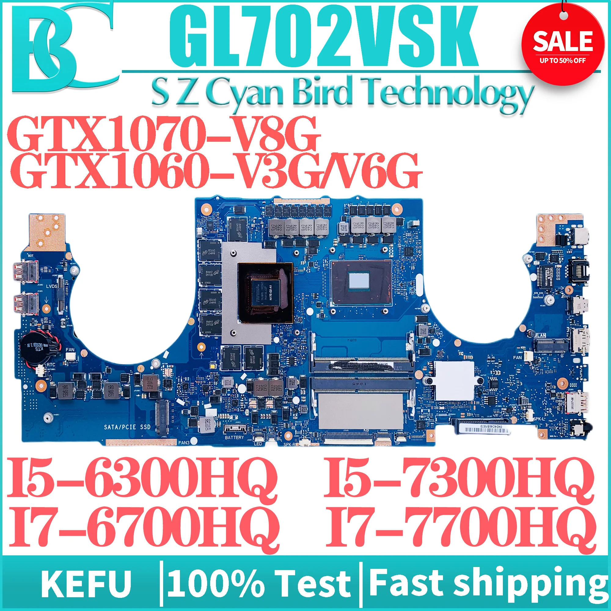

GL702VM Mainboard For ASUS FX70V GL702VMK GL702VSK GL702VS GL702VML GL702 Laptop Motherboard CPU I5 I7 GTX1060-3G/6G GTX1070/8G