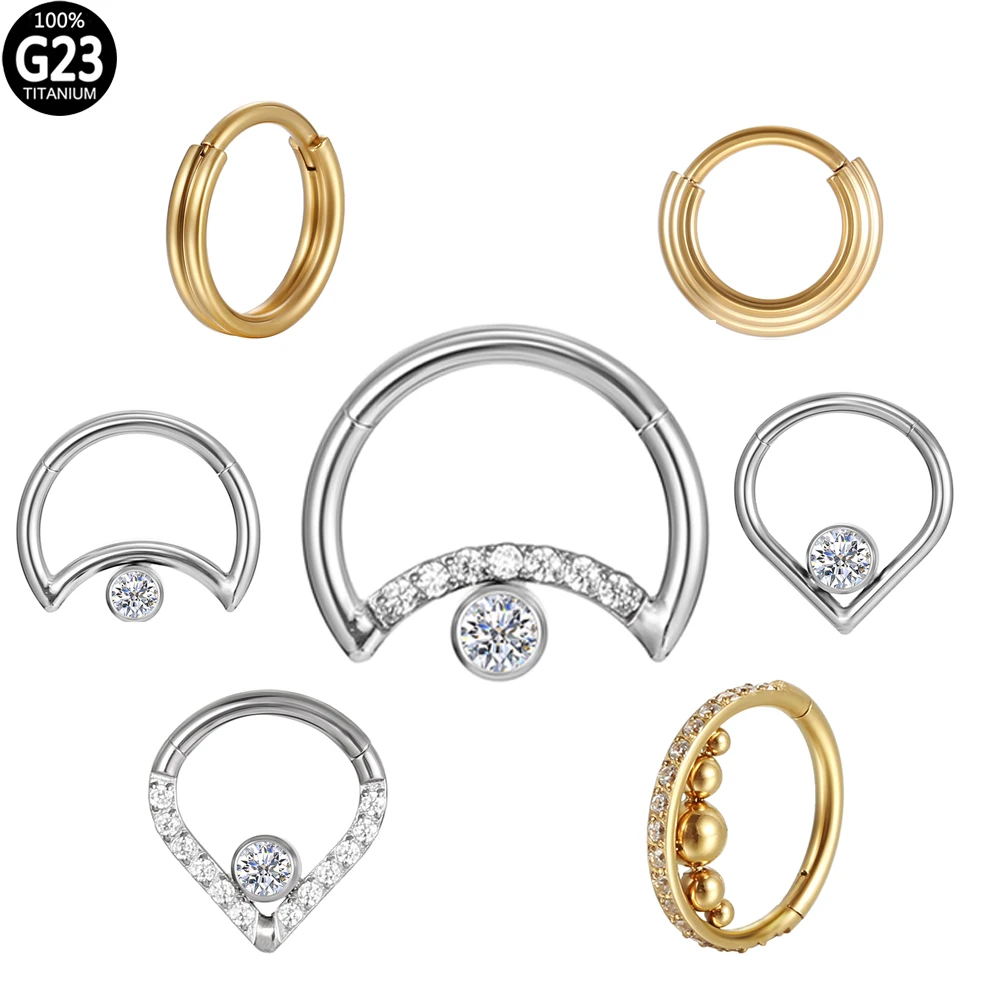 

Cartilage Clicker Piercing Crystal Zircon Titanium Nose Ring Septum G23 Daith Diaphragm Hinge Helix Segment Hoop Body Jewelry