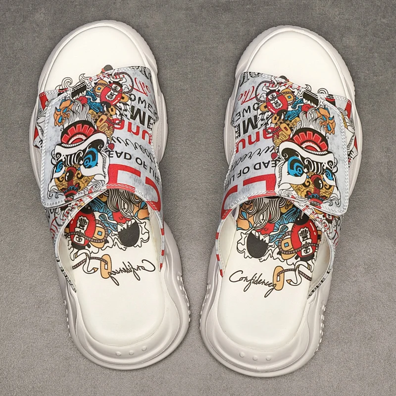 Мужские сандалии Guofeng Kirin граффити новинка 2024 стильные на толстой подошве