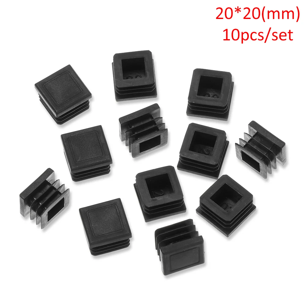 

10 шт. квадратная пластиковая черная заглушка, заглушка, трубка, вставка для трубы, заглушка 15x15 ~ 60x60 мм