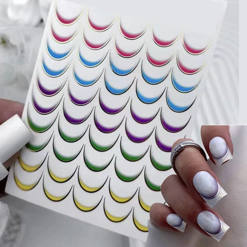 3D цветные наклейки для ногтей во французском стиле голубая роза градиентная