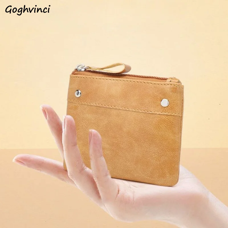 

Vintage PU Leather Rivet Short Wallets Women Mini Coin Money Bags Simple Portable Card Holder Ultra-thin Zipper Wallet All-match