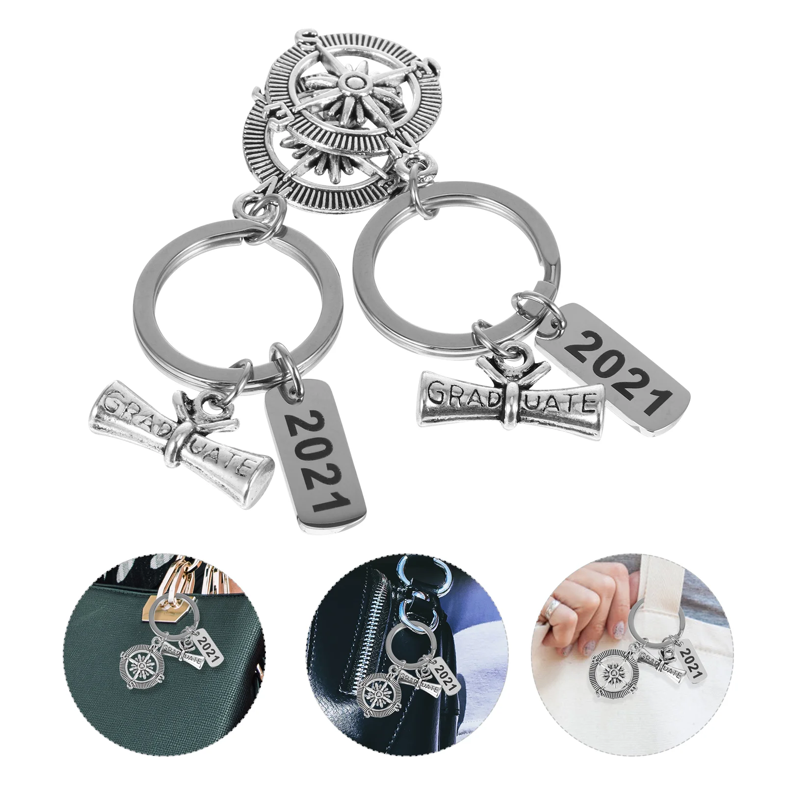 

2pcs Compass Creative Key Holders Keychains Key Pendants for Celebration Students