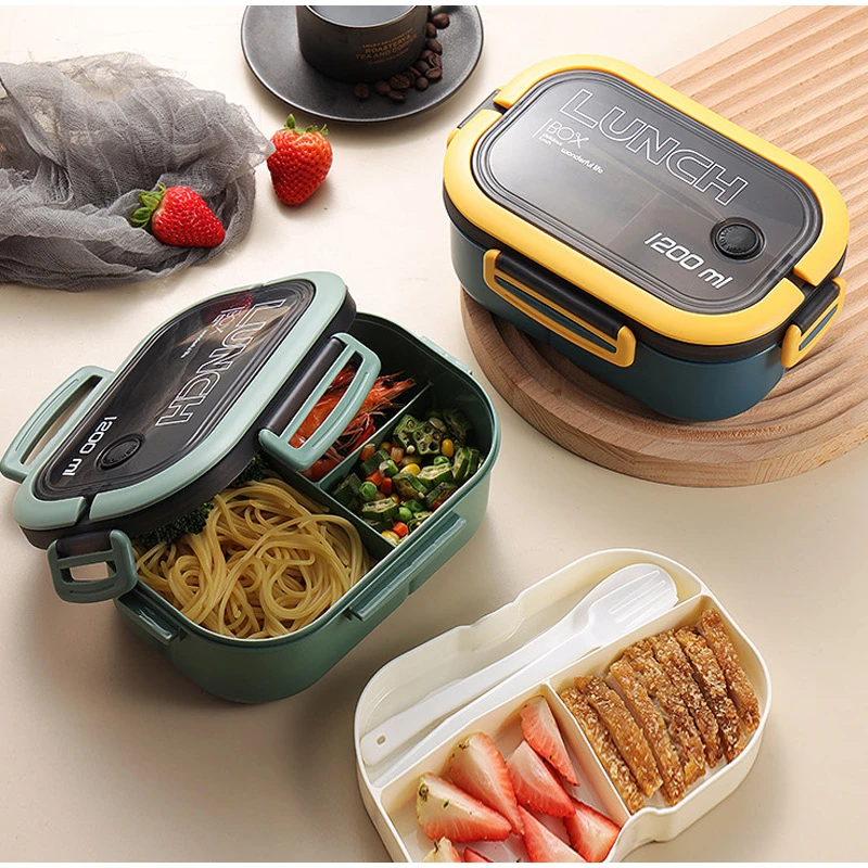 

2-Layers Sealed Kids Lunch Box Fruits Food Containers Student Office Worker Microwavable Bento Box With Fork Spoon Fresh-Keeping