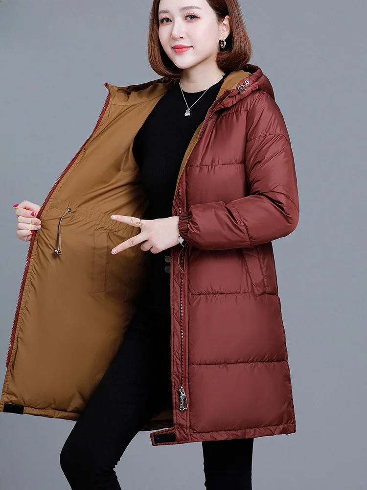Woodpecker Double-Sided Wear Mid-Length down Jacket Cotton-padded Clothes Women 2024 Winter New Middle-Aged Mother Fashion Co...