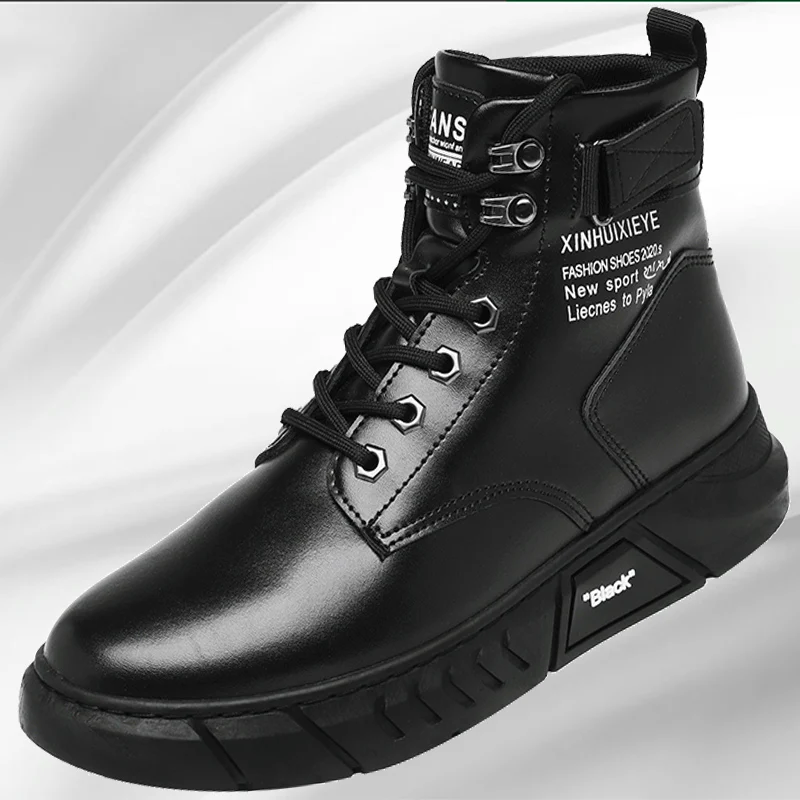 

New Black Men's Martin Ankle Boots Chelsea Shoes for Men Fashion Trend Platform Rain Boots Leather Military Brand Motocycle Boot