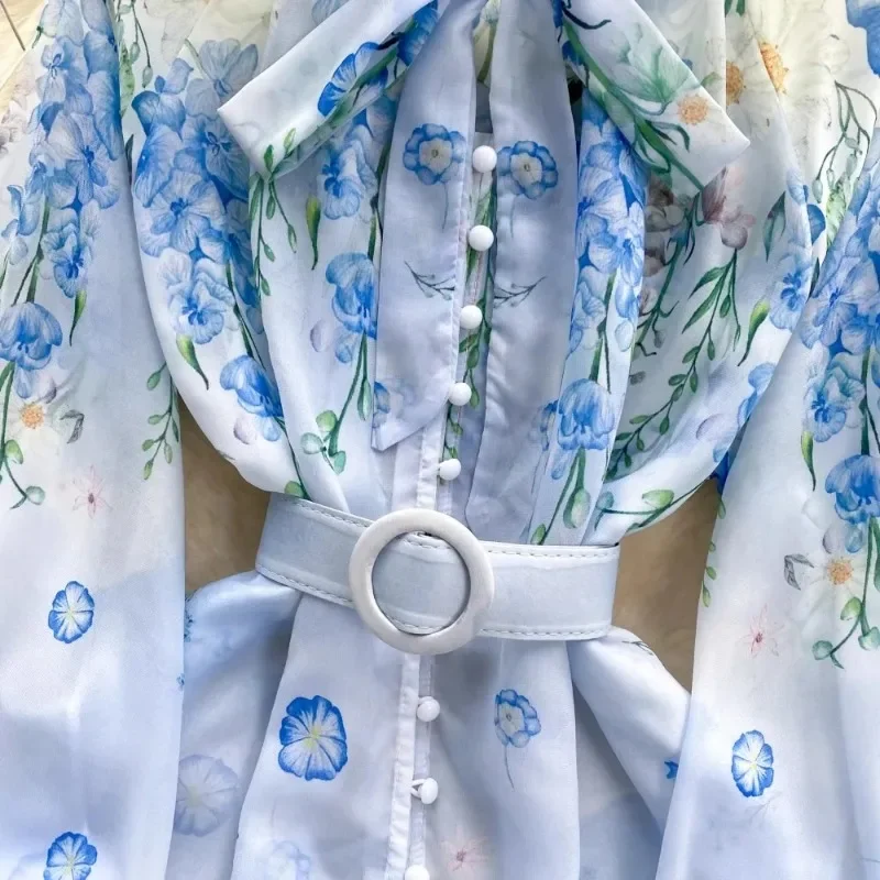 Женский комплект из двух предметов шифоновая блузка с цветочным принтом бантом