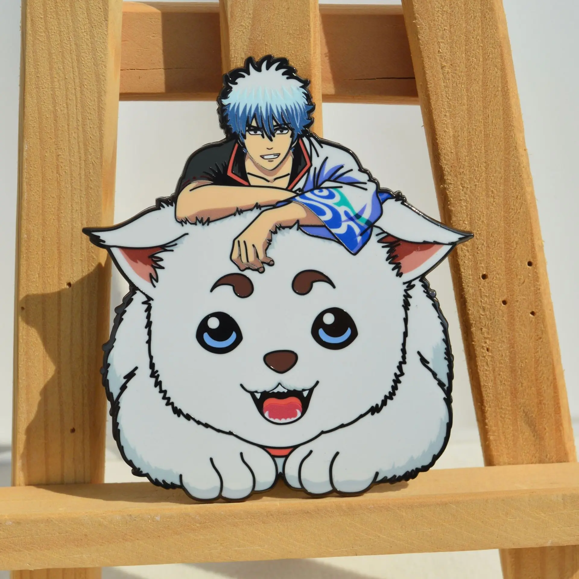 Фото Эмалированные значки аниме Gintama Sakata Gintoki Sadaharu, булавки, японские броши в стиле манга для рюкзака, одежда с лацканами, игрушки для косплея, подарки №1