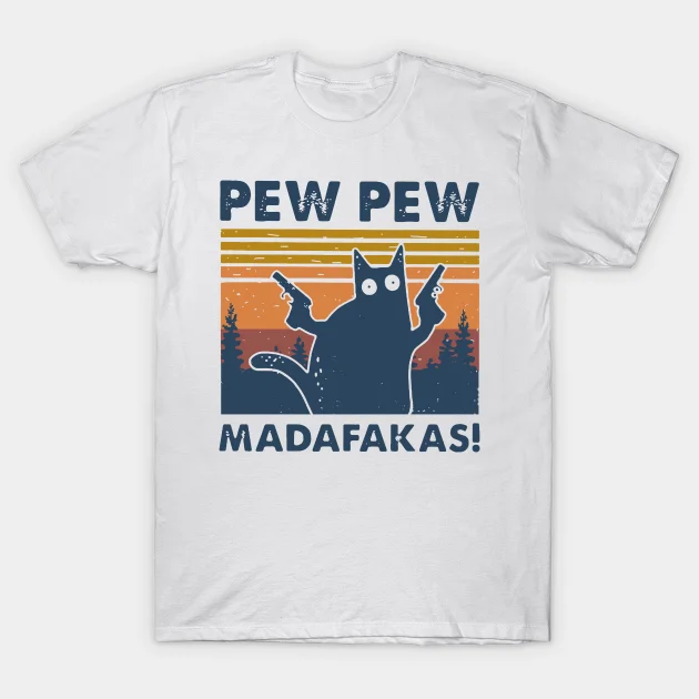 

2021 Men/Women's Summer White Street Fashion Hip Hop Cat Pew Pew Madafakas Vintage T-shirt Cotton Tees Short Sleeve Tops