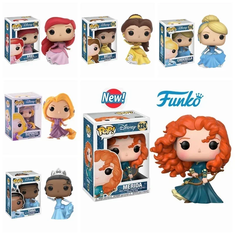 Фото Новый FUNKO POP Princess Ariel # 220Бель # 221 Золушка # Рапунцель # 223 Тиана # 224 Мерида # Фигурка 324 для подарка детям №1