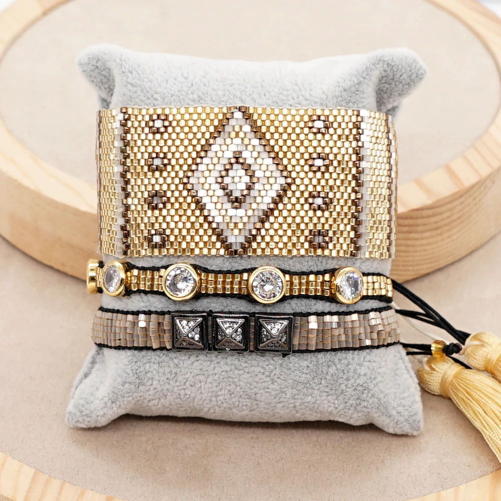 

Go2BoHo Evil Eye Bracelet Set Rhinestone Pulseras Mujer Moda Fashion Wide Jewelry Miyuki Seed Bead Woven Bracelets for Women