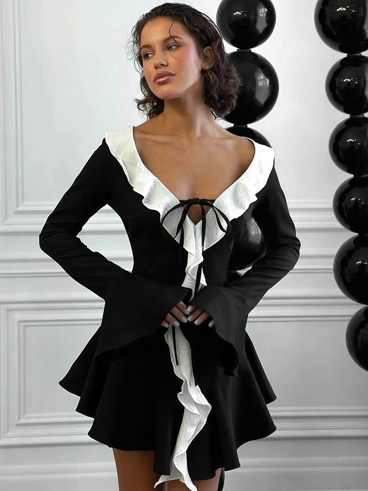 Whatiwear элегантное платье со рюшами женское бандажное с глубоким вырезом и