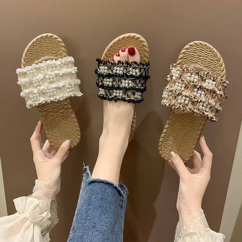 

2023 New Summer Slippers Women's Outer Wear Girl's Heart Beaded Ins Trendy Korean Fashion All-Matching Internet Hot Slippers