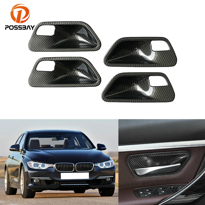 

4 Pcs Car Carbon Fiber Look Interior Door Handle Bowl Cover Trim Mouldings for BMW 3 4 Series F30 F34 3GT 2013-2018 Accessories