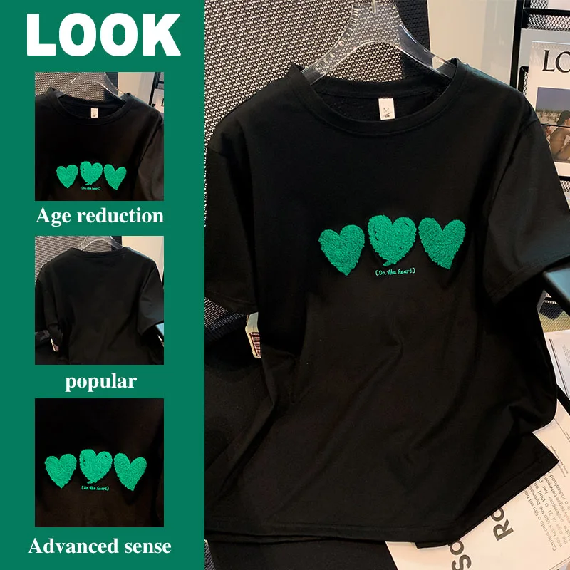 

2022 New Summer T Shirt Women Loose Fresh Casual Basic Shirts Oversize Love Pattern Short Sleeve T-shirt