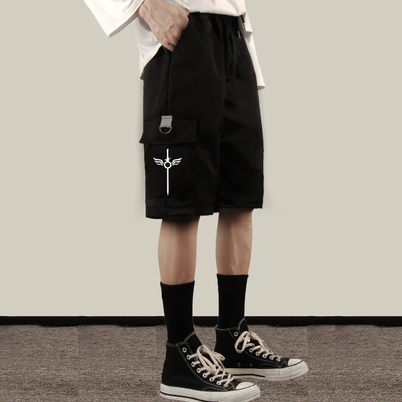 Шорты мужские с эластичным поясом короткие штаны аниме принтом пляжные бриджи