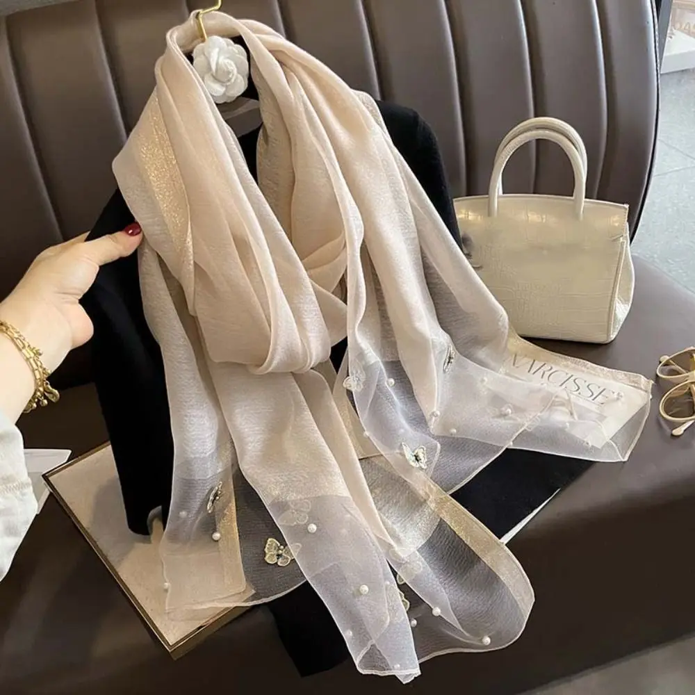 Женский Воздухопроницаемый шёлковый шарф с вышивкой-бабочкой 90x90 см