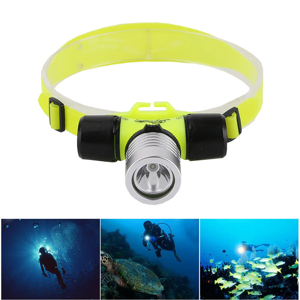 

Underwater Diving Headlamp Battery LED Head Light Scuba Torch Rechargeable Waterproof 50M HeadLight Cycling Camping Lamps
