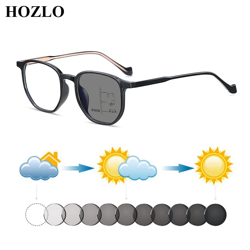 

Men TR90+Acetate Irregular Photochromic Progressive Multifocals Reading Sun Glasses New Women Automatic Discoloration Sunglasses