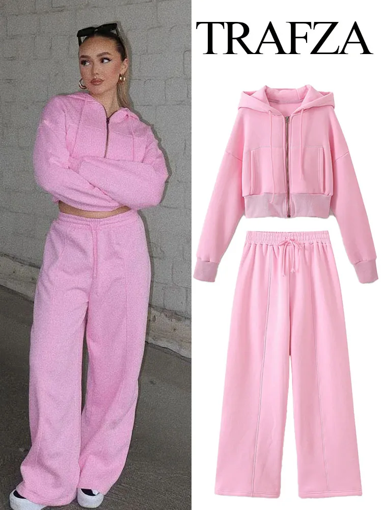 Брюки и толстовка Женские однотонные с капюшоном длинным рукавом