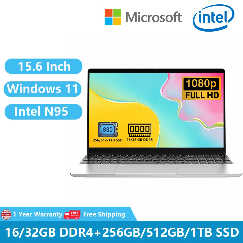 2024 Computer Portatili Da Gioco Windows 11 Computer Notebook Da Ufficio Netbook 15.6 Pollici 12Th Gen Intel N95 32Gb Ddr4 Slot 2Tb M.2 Wifi Camera