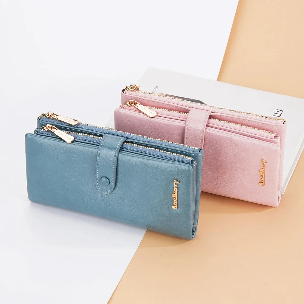 

Luxury Women Long Wallet Oil Wax Leather Female Clutch Bag Fashion Hangbag Ladies Purse Money Clip Zip Wallet Dropshipping