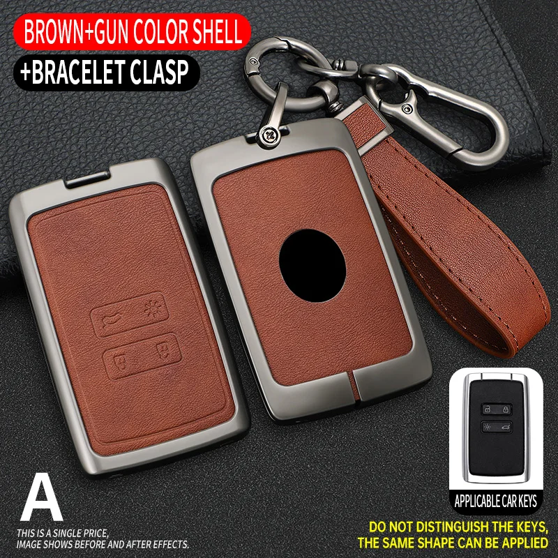

4-кнопочный чехол из цинкового сплава + кожаный чехол для ключей от автомобиля, держатель для Renault Koleos Kadjar Captur Megane Clio Scenic Talisman Arkana