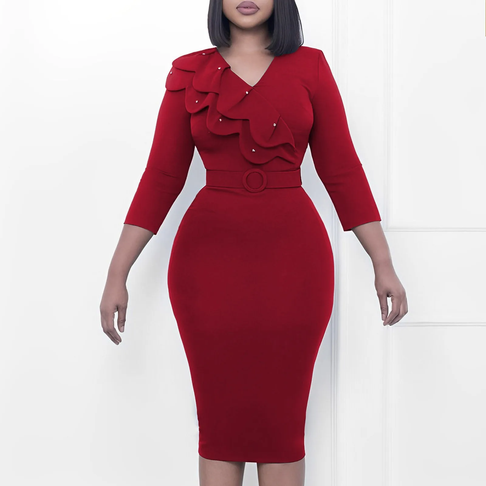 

Женское платье с бахромой, женское элегантное темпераментное платье с двойным воротником и поясом с бусинами, женское свободное платье