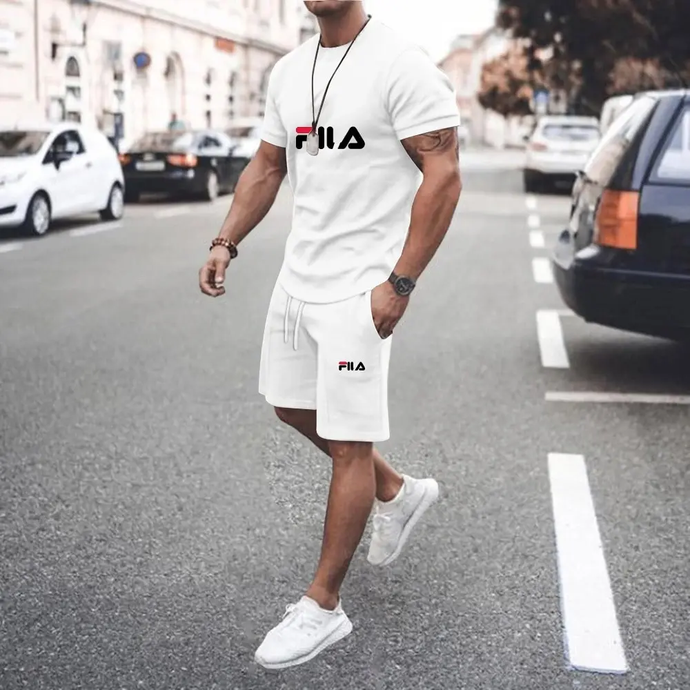 2023 Brand Sportswear 2-piece Men's T-Shirt Set Shirt Comfortable Fashion Shorts Top Cotton Printing High Quality Large SizeNew