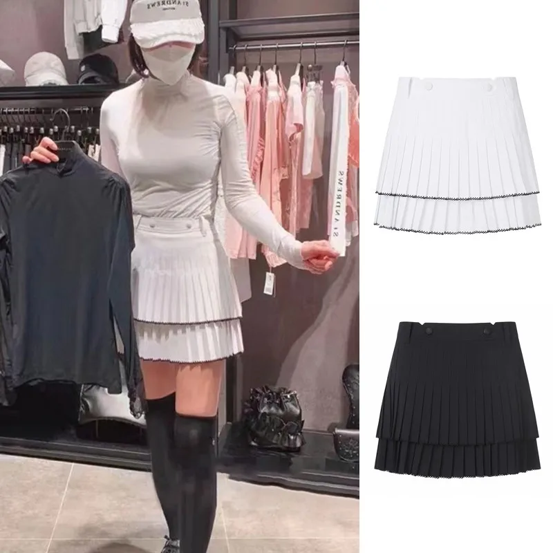New golf ladies double-layer frill skirt summer high waist slim breathable pleated sports skirt golf wear