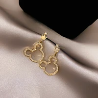 disney korean creative hollow earrings crown diamond s925 silver needle pearl cute cartoon mickey mouse head earrings jewelry