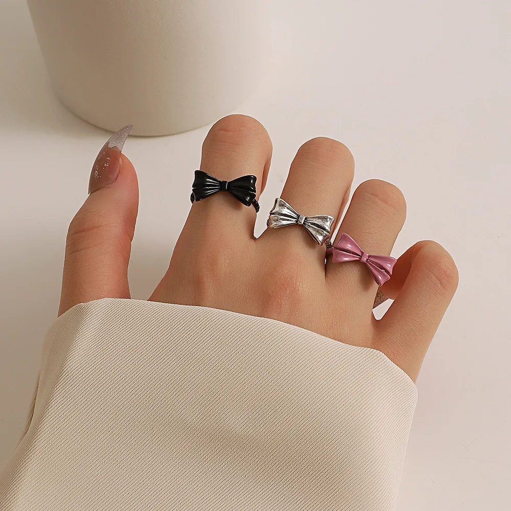 

WANGAIYAO new temperament princess dream bow-tie ring women's ins versatile fashion drop oil ring simple sweet ring opening
