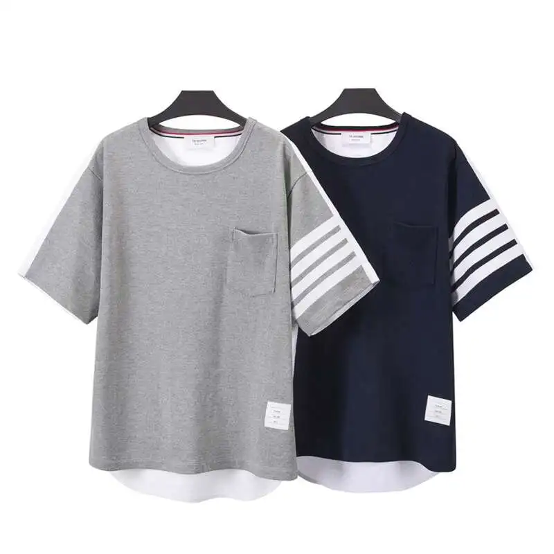 

TB BROWIN thom men's T-shirt brand round collar cotton striped four bars Korean version sweat absorption leisure short sleeves