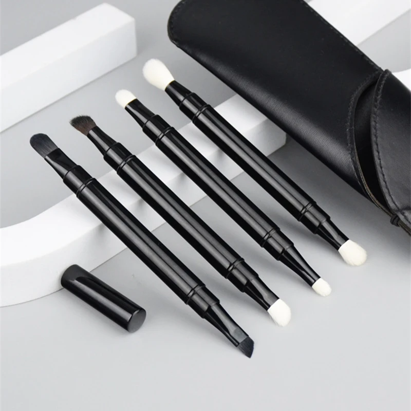 

Double Head Retractable Eyeshadow Brush Black Metal Carbon Handle Soft Wool Oblique Foundation Brush Cosmetic Beauty Makeup Tool