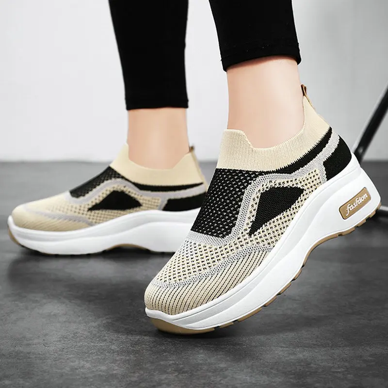 2023 New Platform Shoes for Women Mesh Breathable Casual Wedges Sneakers Height Increasing Female Walking Footwear Deportivas Ho