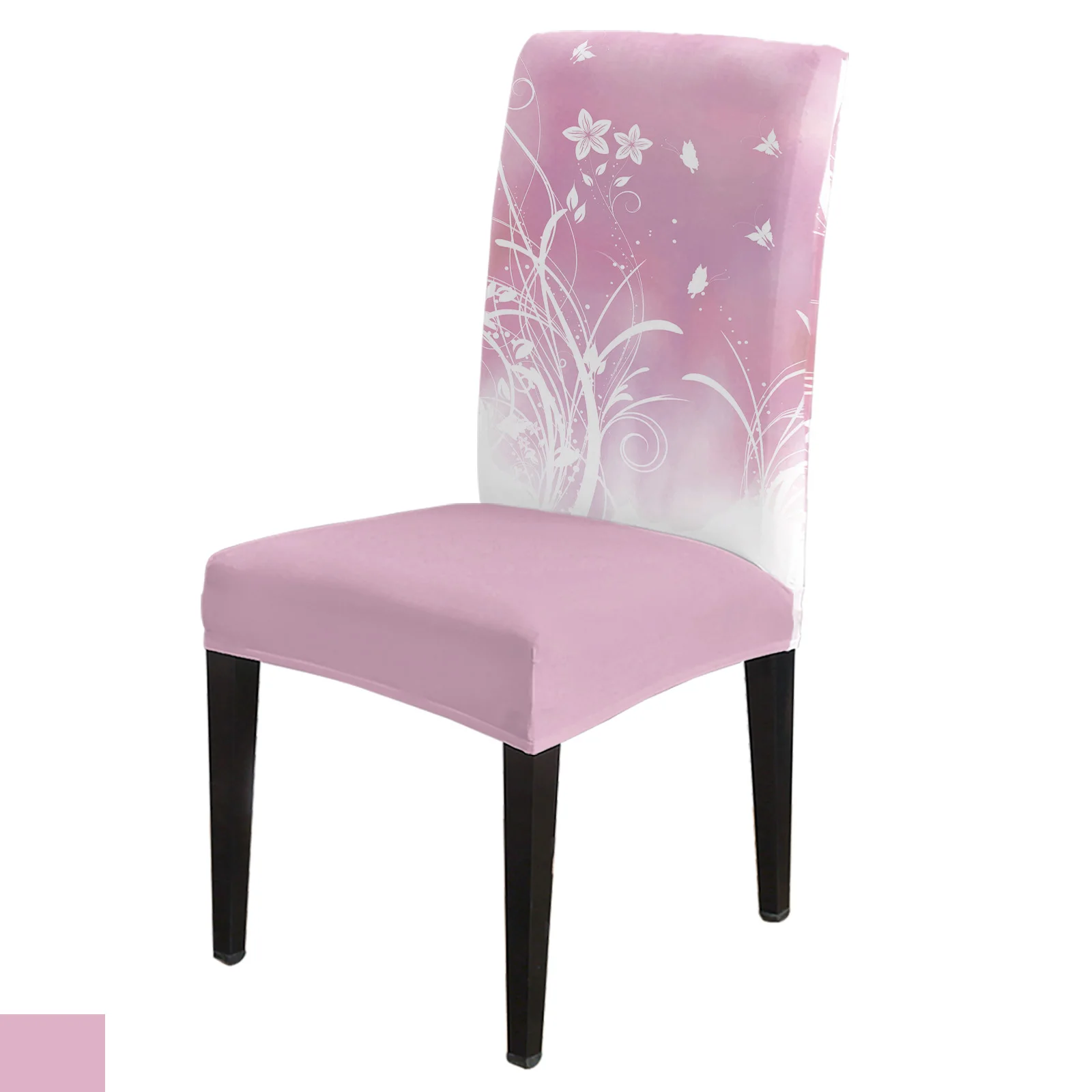 

Flower Butterfly Pink Dining Chair Cover Kitchen Stretch Spandex Seat Slipcover for Banquet Wedding Party