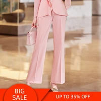 pink fashion spring and summer wide leg pants womens leisure straight tube white suit pants formal pants sports pants