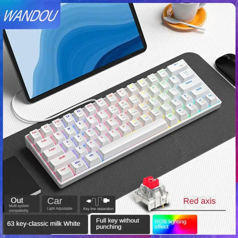 

For Computer Pc Laptop Wired Gaming Keyboard 2-section Foot Support Detachable Cable Mechanical Keyboard Red Axis Mini Rgb