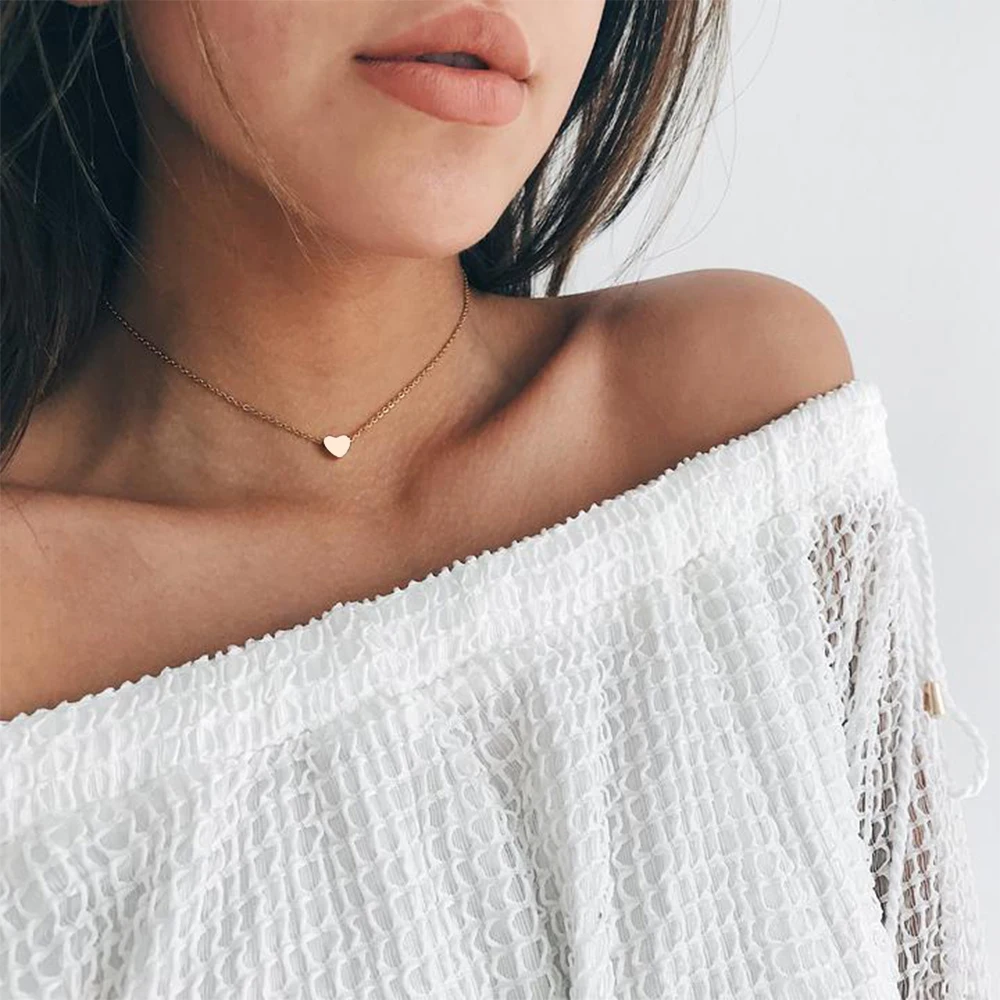 

Tiny Heart Choker Necklace for Women Gold Color Chain Small Fashion Pendant on neck Bohemian Chocker Necklace Wholesale Jewelry