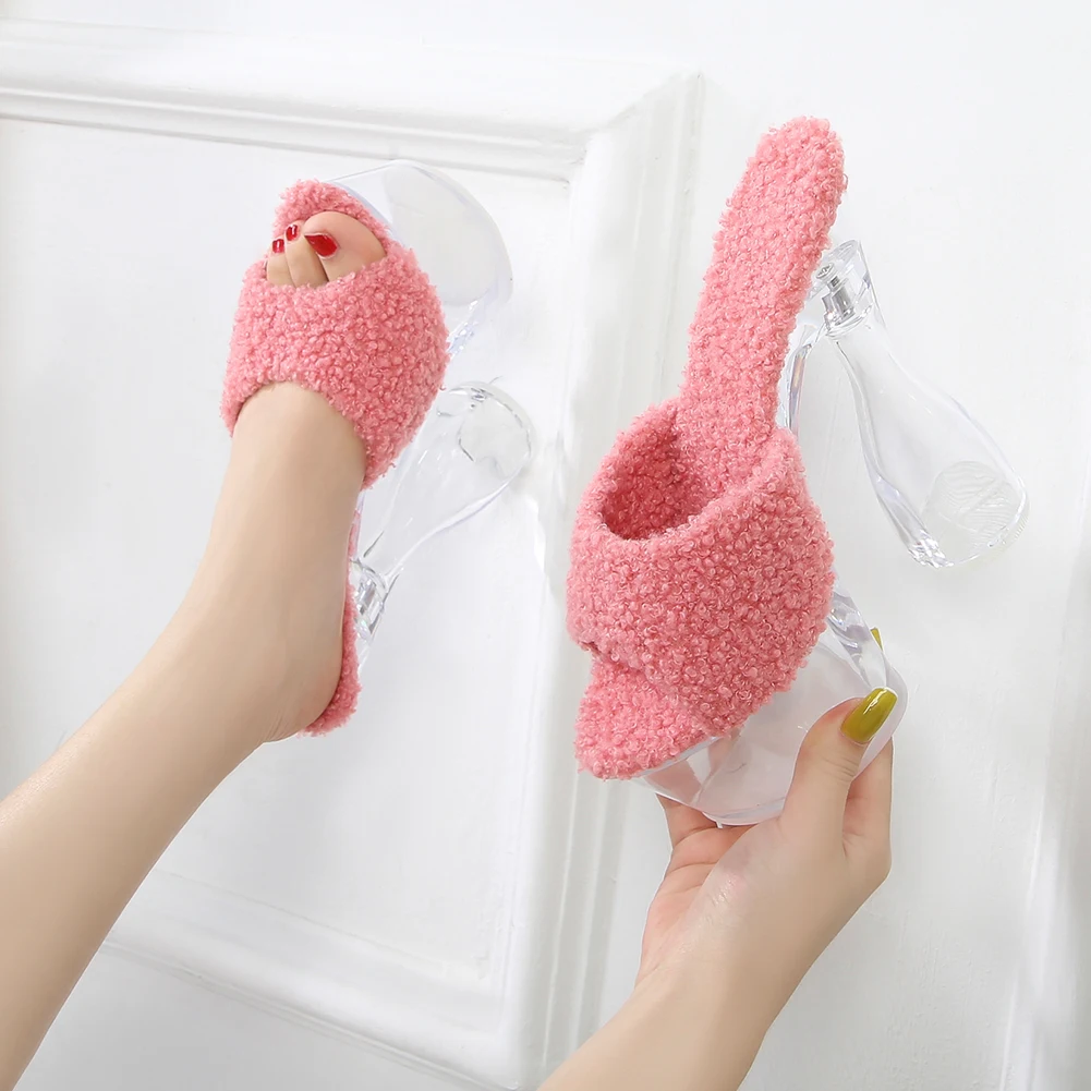 

Women's PVC Platforms Sandals 16cm Thick High Heels Sexy Slippers Hollow Out Summer Sweet Pink Red Pumps Open Toe Dance Shoes