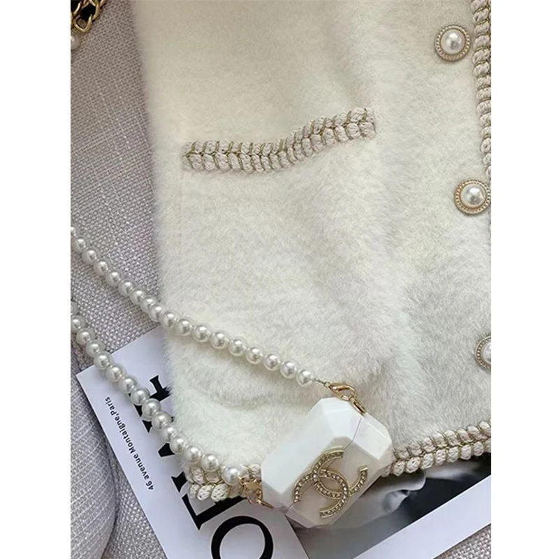 Женский винтажный свитер с бусинами элегантный вязаный облегающий черный или