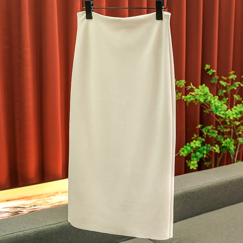 

High-waisted Slightly Elastic Slim Back Open Fork Package Hip 2023 Fall New Mid-length Bustier Skirt Commuter Casual Minimalist