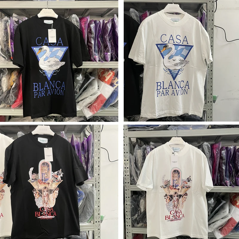 

Футболка в стиле хип-хоп для мужчин и женщин, оверсайз, с принтом белого лебедя, топ в стиле 1:1, подходит для женщин и мужчин, Париж, лето 2023ss