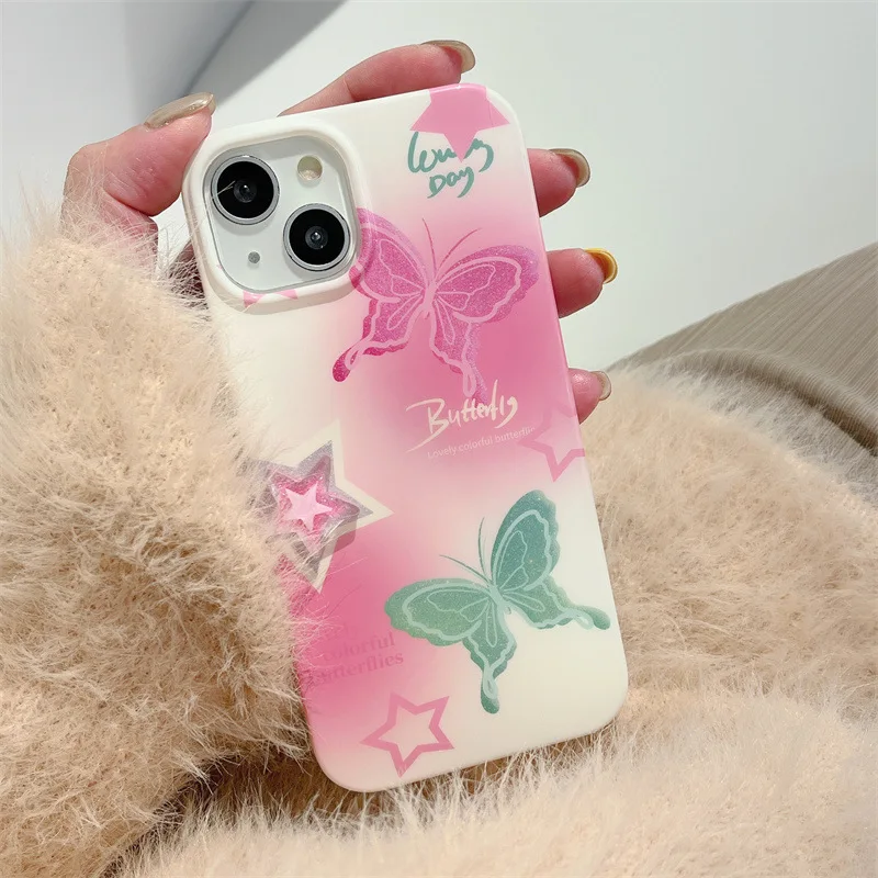 

Pink Butterfly South Korea INS Phone Case for IPhone11 12 13 14ProMax X XS XR Anti Fall Soft Shell Cute Sweet Y2K Cool Pictorial