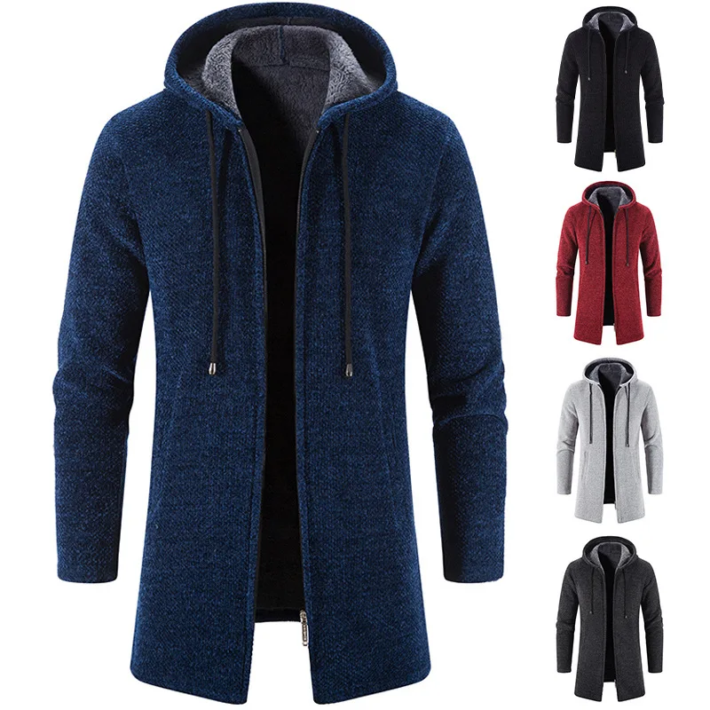 Add Cashmere Trend for Autumn/Winter Handsome Solid Color All-in-one Men's Cardigan Chenille Sweater Sweater Coat Trench Coat