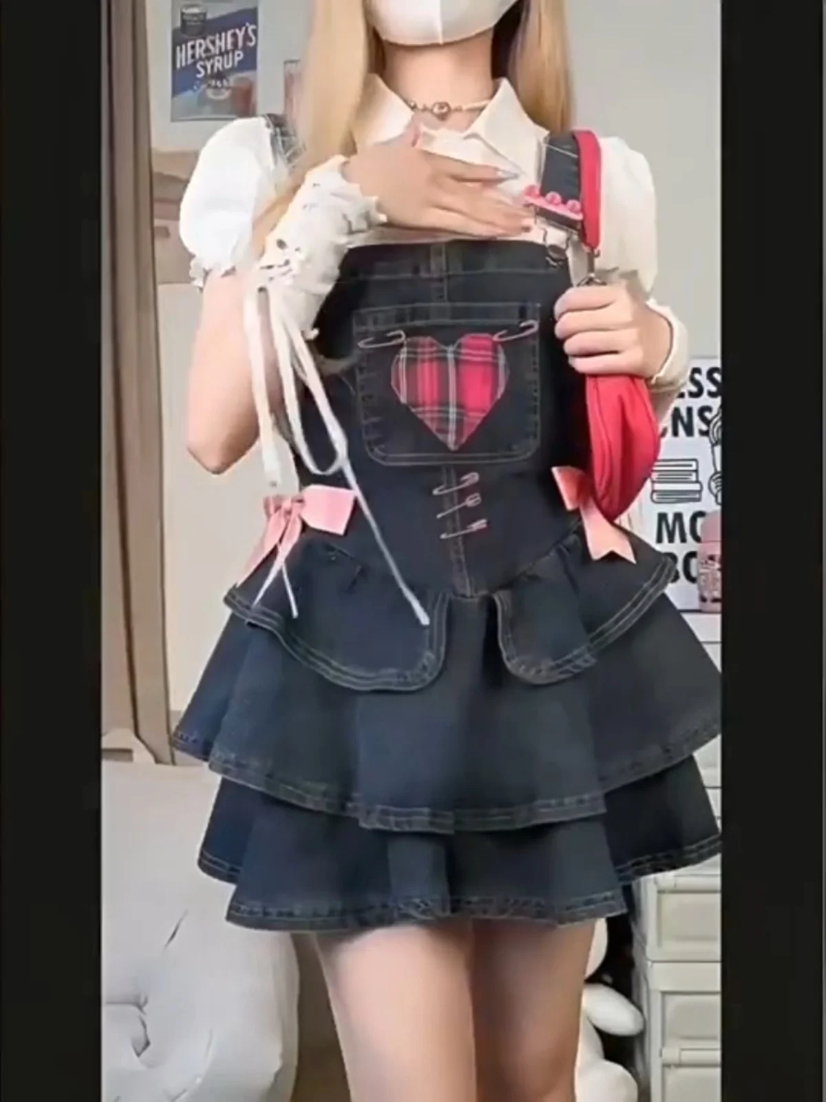 Y2g Millennium Gyaru Demin dress Women Summer Fat Sister Waist Hugging Pleated Girl Suspender Cake Skirt Short dress |