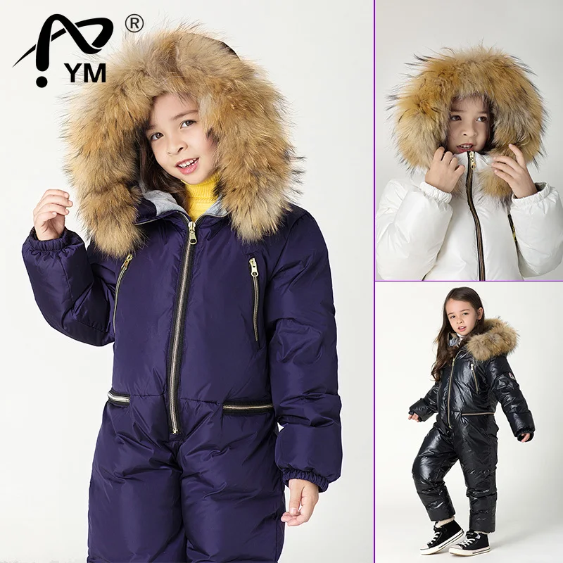 

New Large size children's jumpsuit down jacket Winter boys ski down suit Girls thick warm winter outwear kids siamese Down Jacke