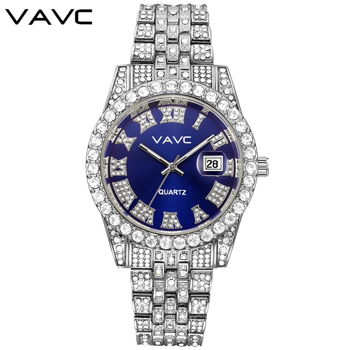 

VAVC Men Watches 2022 Luxury Full Bling Iced-Out Diamond Crystal Quartz Wrist Watch New Fashion Original Design Diamond Watches