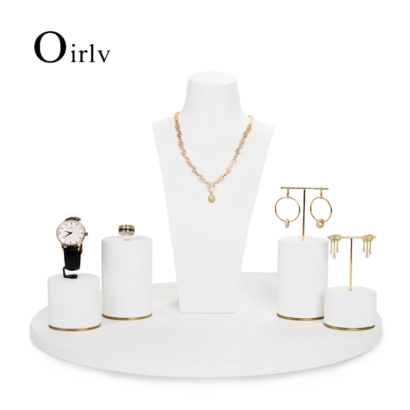 

Oirlv White PU Leather Jewelry Display Set for Necklace Earrings Ring Shop Window Exhibited Props